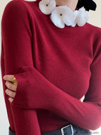 Solid Long Sleeve Floral Knit Top Knit Tops
