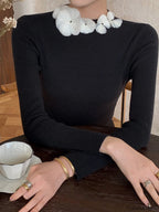 Solid Long Sleeve Floral Knit Top Knit Tops