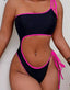 Solid One Shoulder Hollow Backless One Piece Black / S