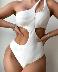 Solid One Shoulder Push Up One Piece White / S