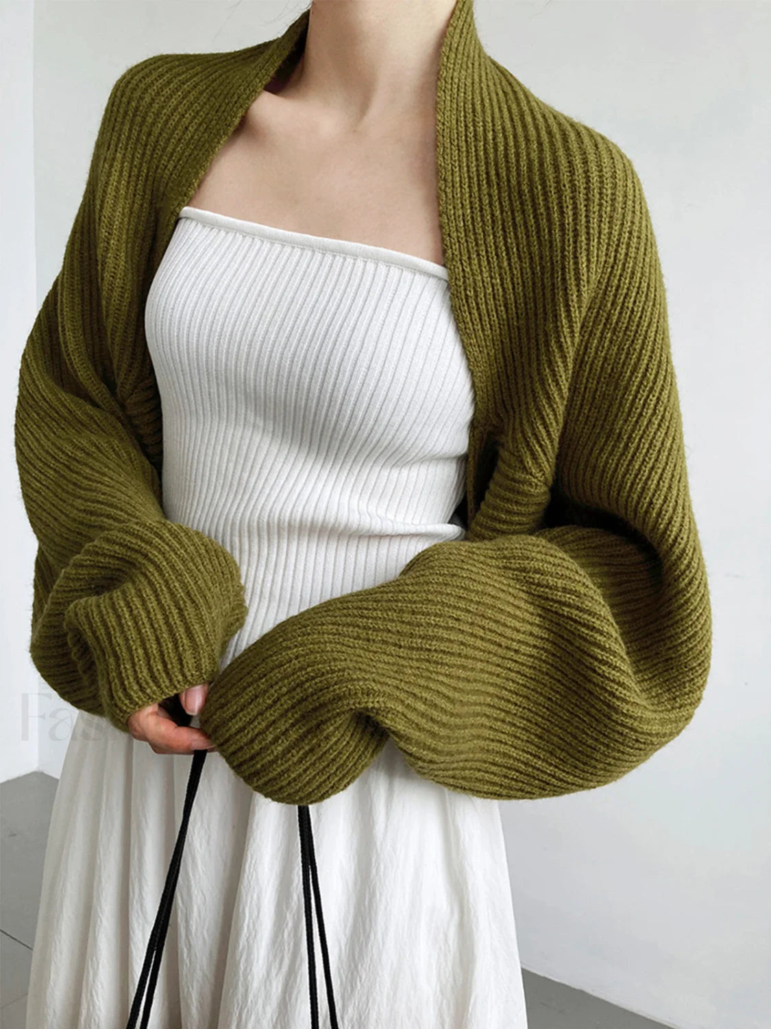 Solid Open Front Shrug Sweater Olive / XS Cardigans Main image