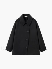 Solid Oversized Graceful Pocket Button Coat Black / XS Wool Coats