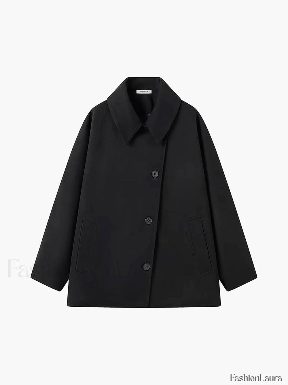 Solid Oversized Graceful Pocket Button Coat Black / XS Wool Coats
