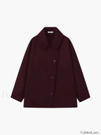Solid Oversized Pocket Button Coat Burgundy / XS Wool Coats