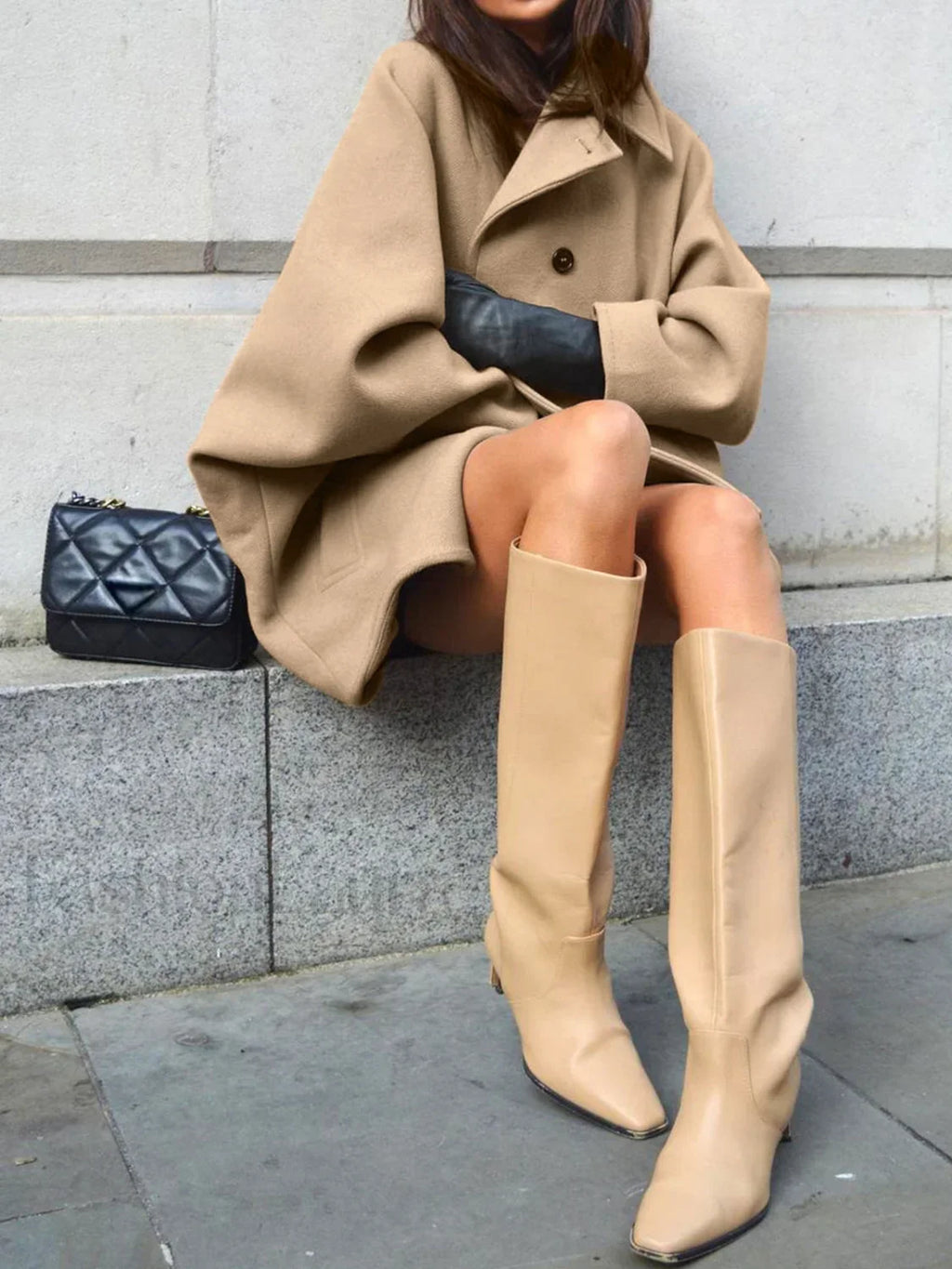 Solid Oversized Pocket Button Coat Wool Coats