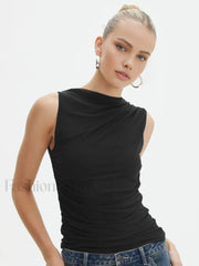 Solid Pleated Graceful Tank Top Black / S Tank Tops & Camis