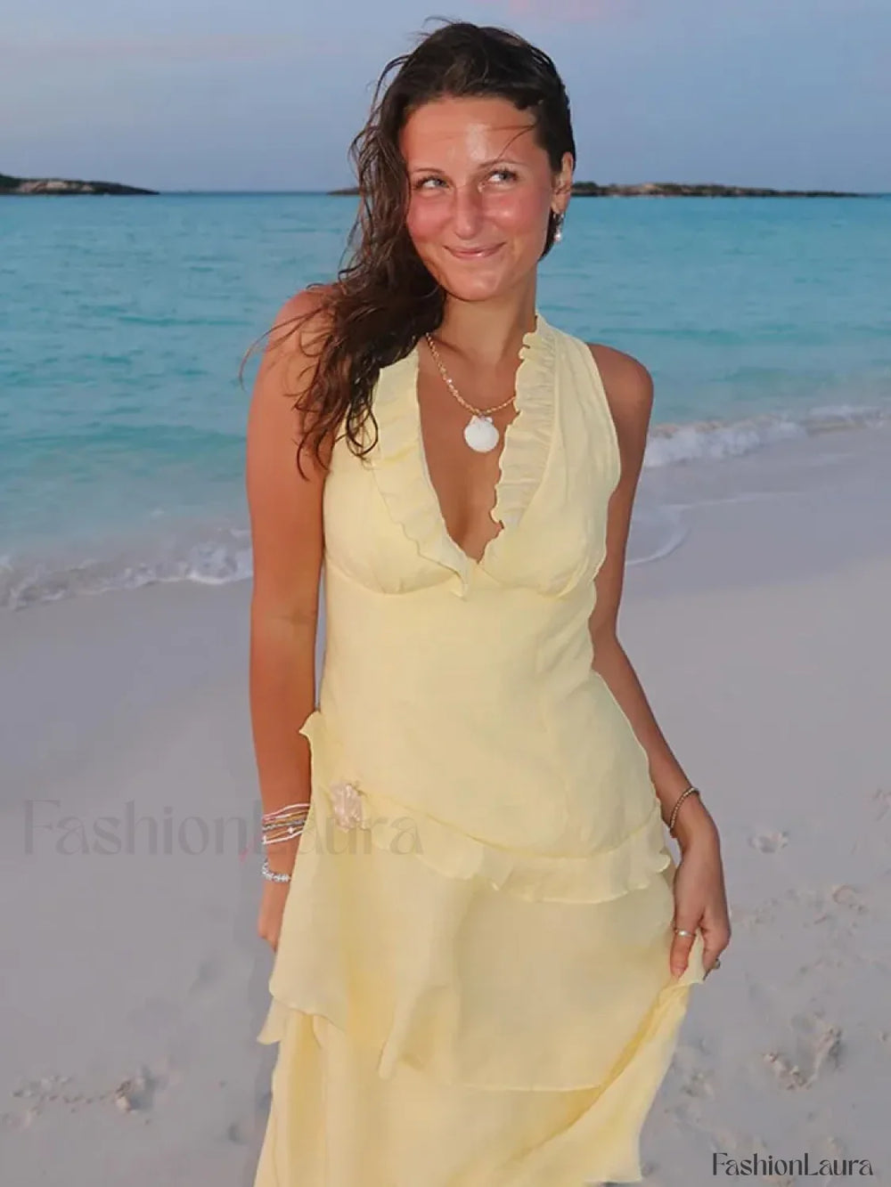 Solid Pleated Strapless Midi Dress Yellow / S