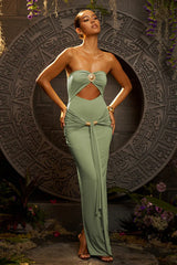 Solid Pleated Tube Top Bodycon Maxi Dress