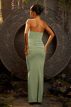 Solid Pleated Tube Top Bodycon Maxi Dress