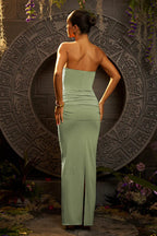 Solid Pleated Tube Top Bodycon Maxi Dress