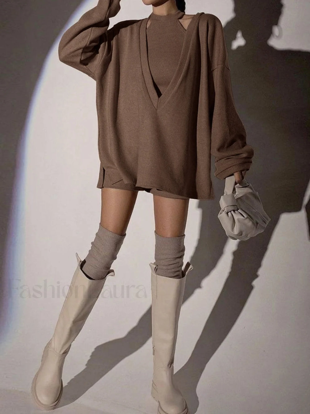 Solid Ribbed Knit Sweatshirt with Vest Sweatshirts