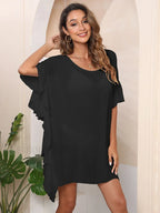 Solid Ruffle See Through Cover Up Black / One Size