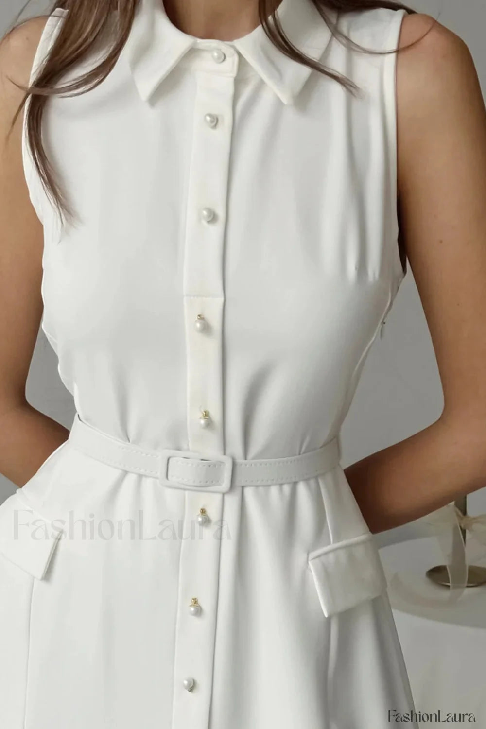 Solid Sleeveless Pearl Buckle Slim Split Maxi Dress