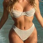 Solid Sleeveless Suspender Bikini Set