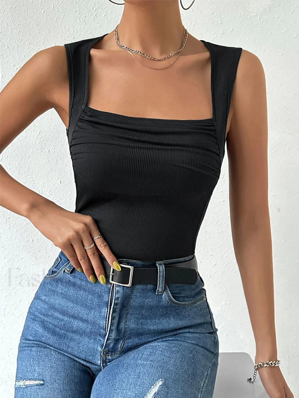 Solid Square Neck Strappy Top Tank Tops & Camis