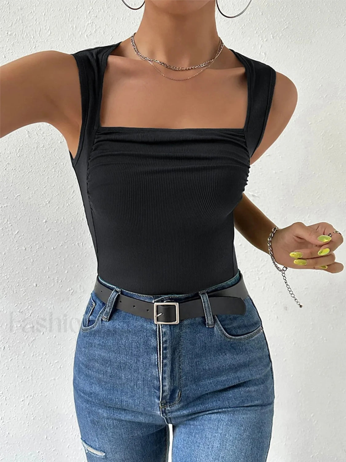 Solid Square Neck Strappy Top Tank Tops & Camis