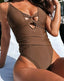 Solid Strapped Cross Push One Piece Brown / S