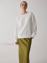 Solid Textured Graceful Crew Neck Sweatshirt Sweatshirts