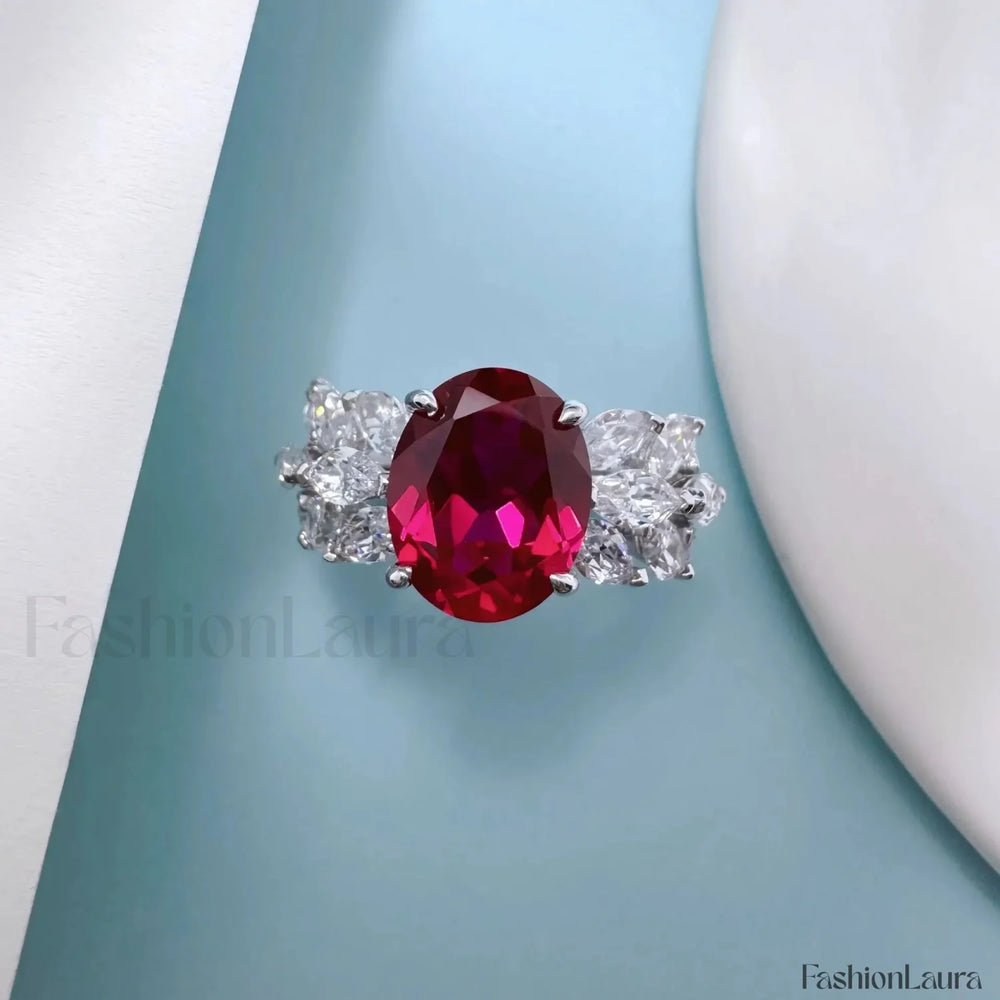 Solid White Platinum Skeleton Diamond Ruby Gift Ring