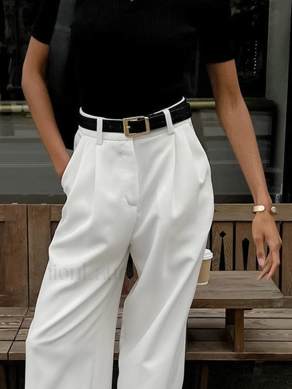 Solid Wide Leg Pants Without Belt Pants