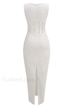 Sophina English Embroidery Charming Deep V Maxi Dress