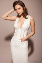 Sophina English Embroidery Charming Deep V Maxi Dress