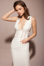 Sophina English Embroidery Charming Deep V Maxi Dress