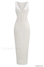 Sophina English Embroidery Charming Deep V Maxi Dress XS / White