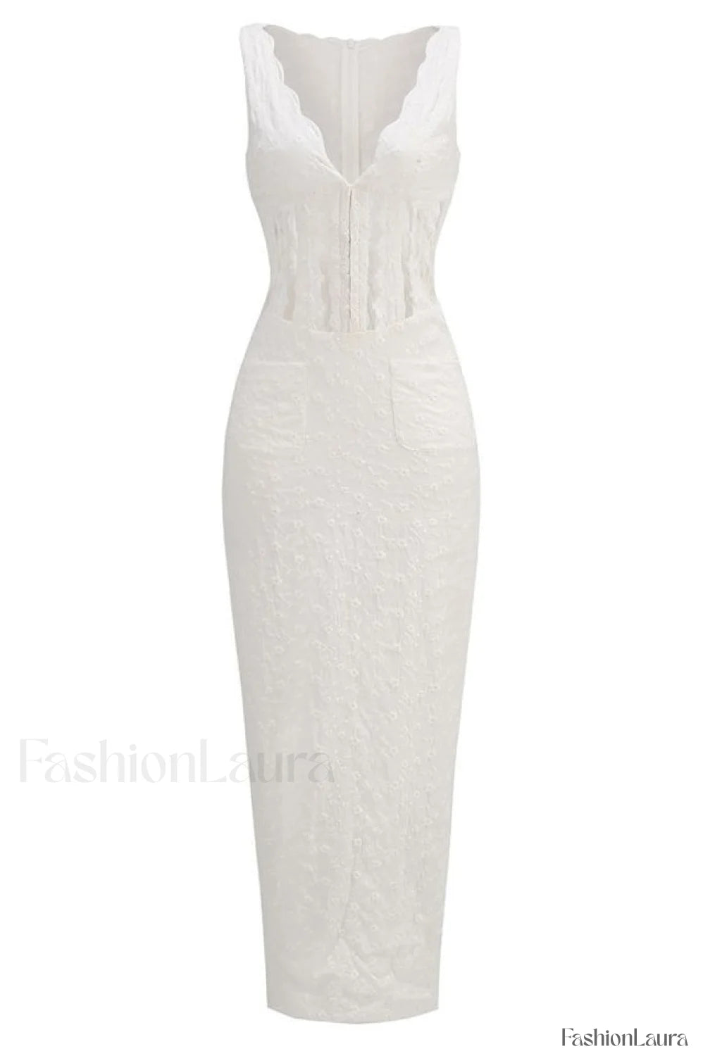 Sophina English Embroidery Charming Deep V Maxi Dress XS / White