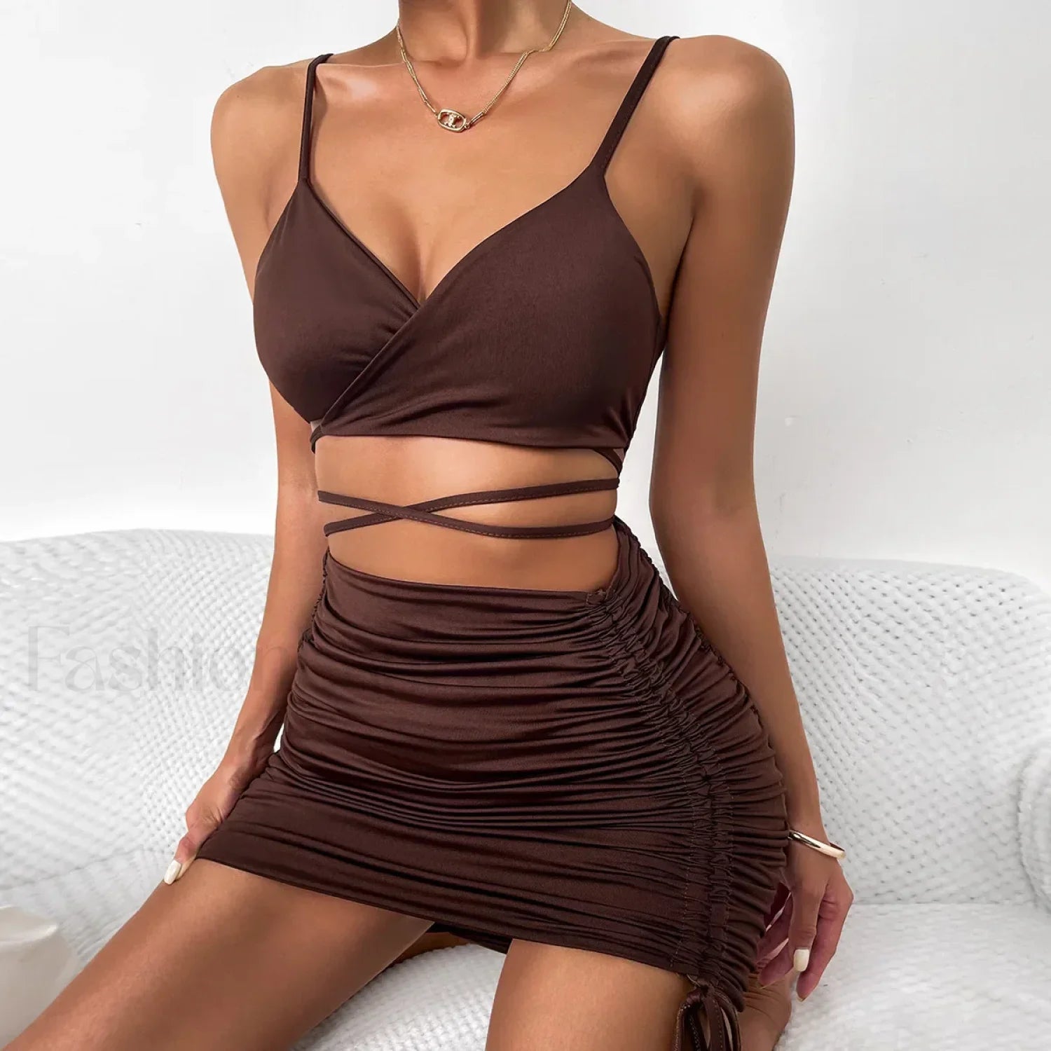 Spaghetti Cross Backless Mini Dress Main image