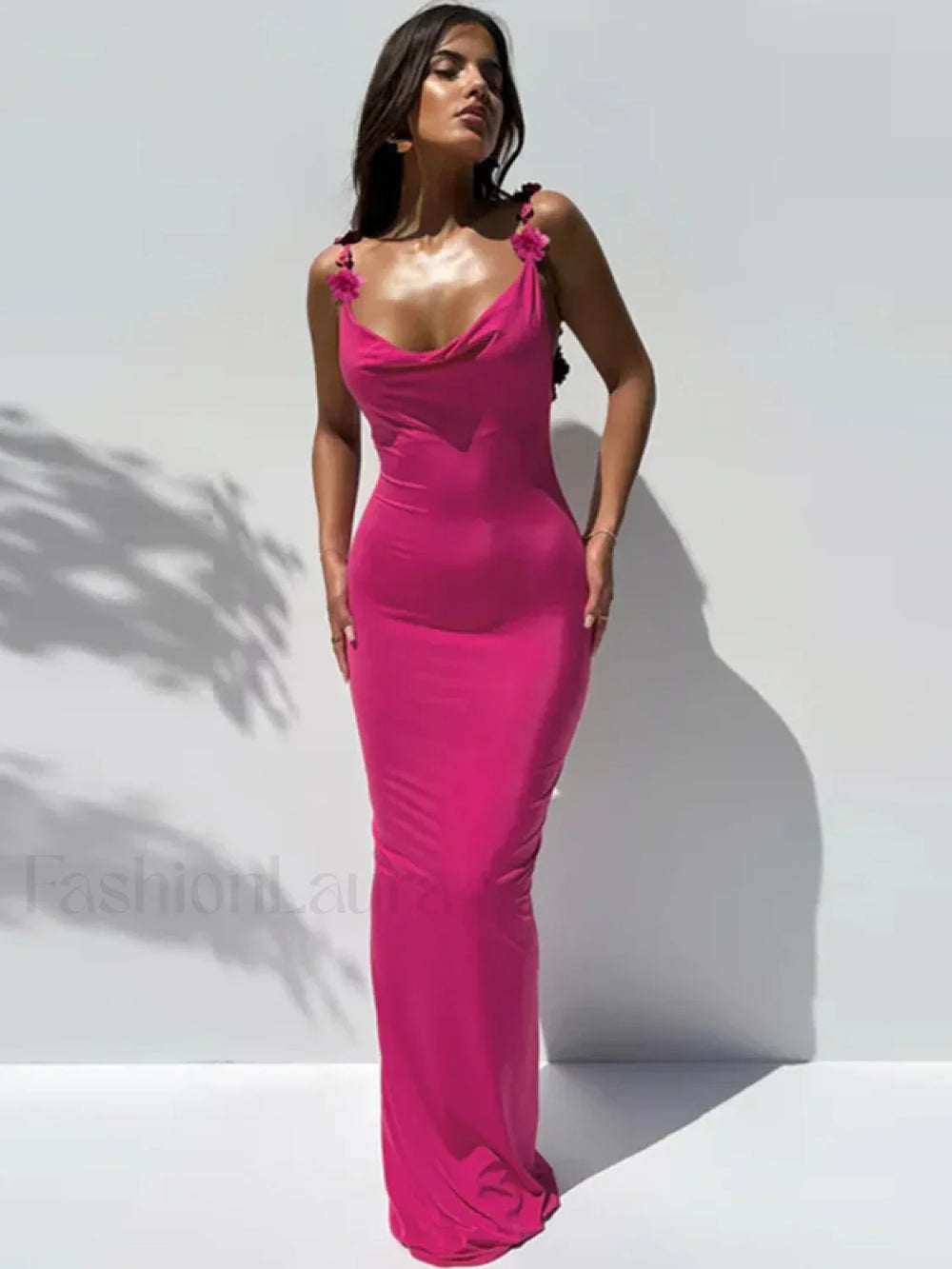 Spaghetti Rose Backless Maxi Dress