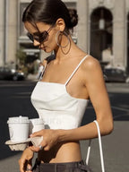 Spaghetti Strap Backless Lace Up Crop Top