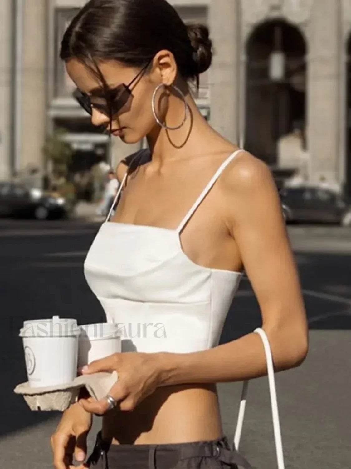 Spaghetti Strap Backless Lace Up Crop Top Secondary image