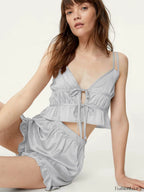 Spaghetti Strap Crop Shorts Two Piece Set GRAY / S