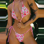Spaghetti Strap G Thong Bikini Set PINK / S