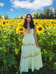 Spaghetti Strap Lace Up Boho Dress Yellow / S