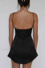 Spaghetti Strap Stylish Mini Satin Dress