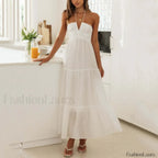 Spaghetti Strap V neck Floral Dress White / S / CHINA