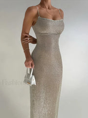 Sparkle Glitter Split Maxi Dress Apricot / L