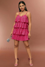 Sparkly Layered Cake Charming Cami Party Dress XS / Hot Pink