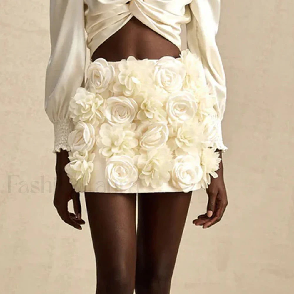 Spliced Appliques Party Skirt WHITE / S