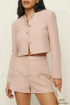 Spliced Button Shorts Two Piece Set pink PANT / S
