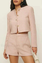 Spliced Button Shorts Two Piece Set pink PANT / S