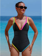 Spliced Contrast Backless One Piece Black / S