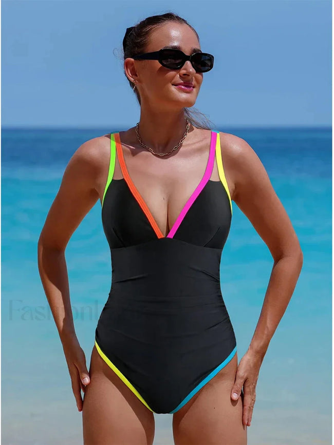 Spliced Contrast Backless One Piece Black / S Main image