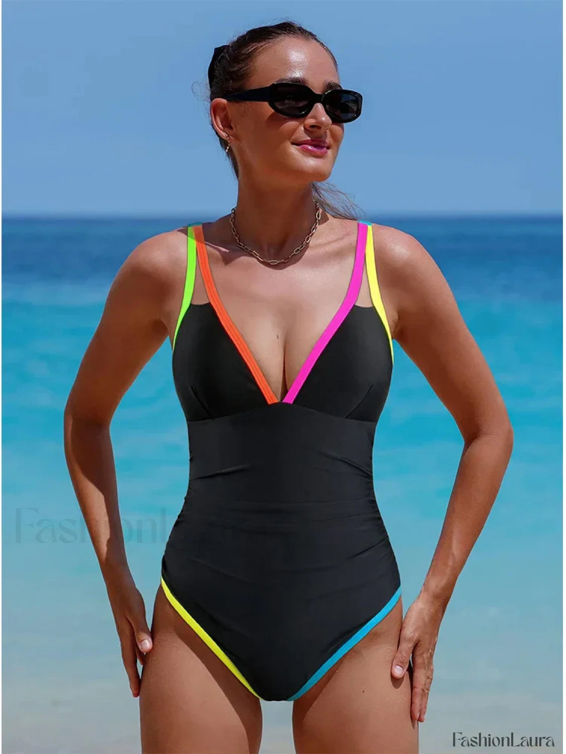 Spliced Contrast Backless One Piece Black / S