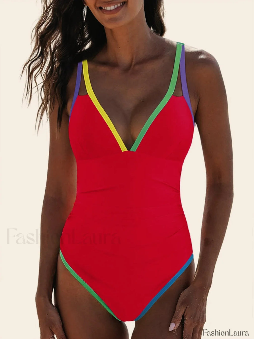 Spliced Contrast Backless One Piece Pink / S
