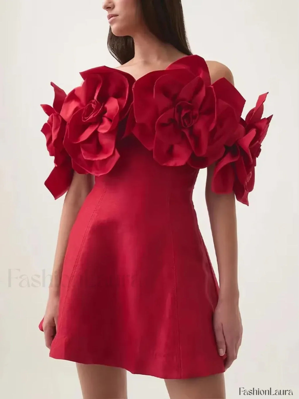 Spliced Flower Halter Mini Dress