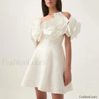 Spliced Flower Halter Mini Dress WHITE / S