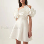 Spliced Flower Halter Mini Dress WHITE / S